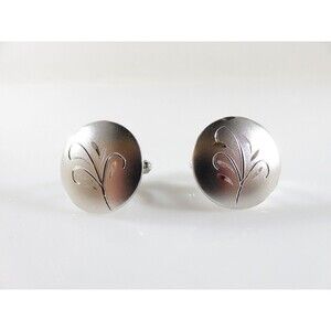 Medici Sterling Silver Floral Motif Cufflink Set Round Button Style